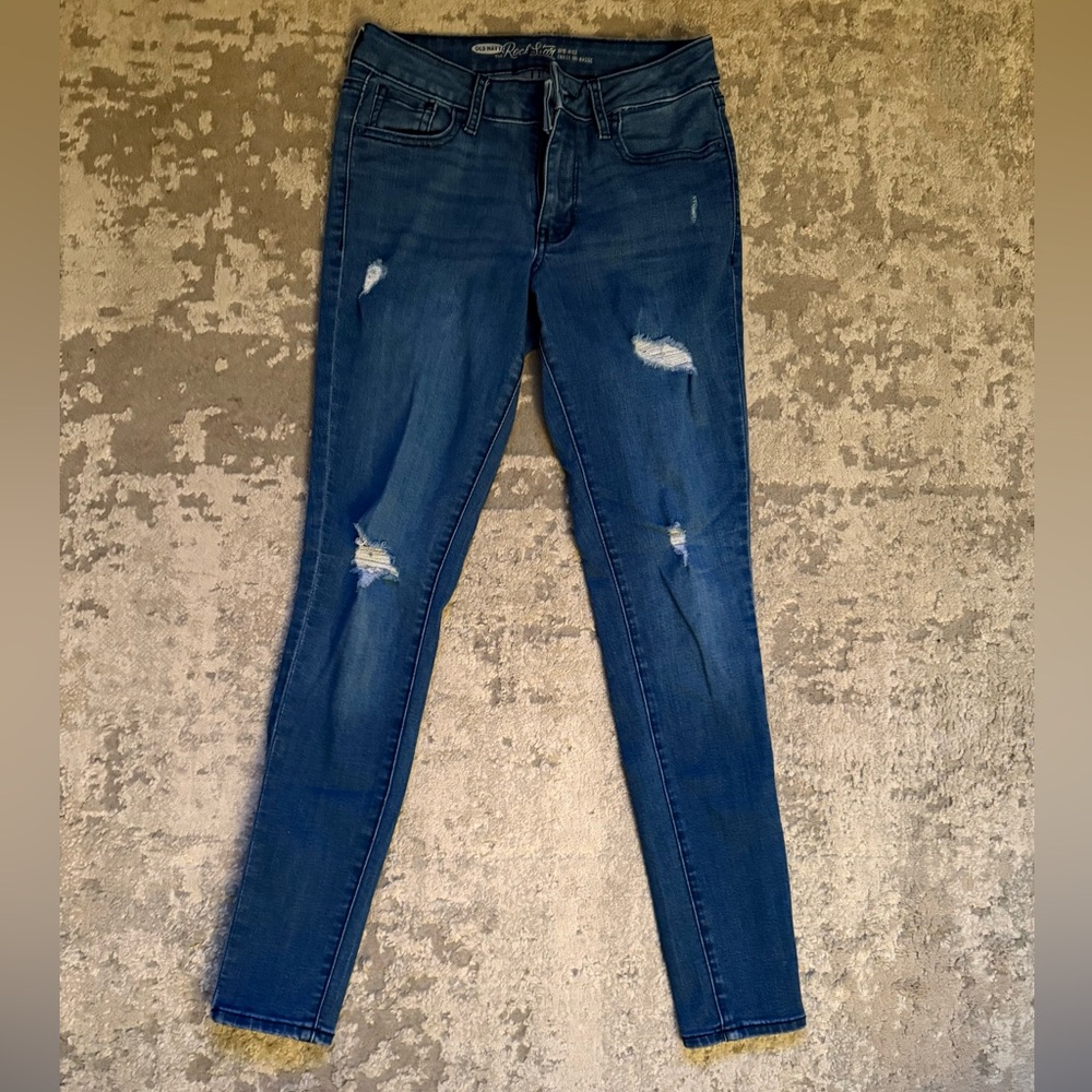Old Navy Dark Blue Distressed Skinny Jeans